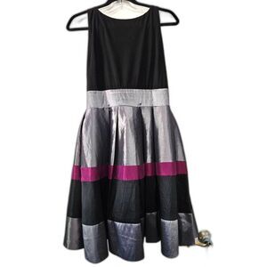 S.L. Fashion Black Silver Magenta Fit & Flare Knee-Length Dress Size 6